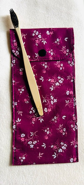 Étui brosse à dents violet fleuri écologique pour voyage