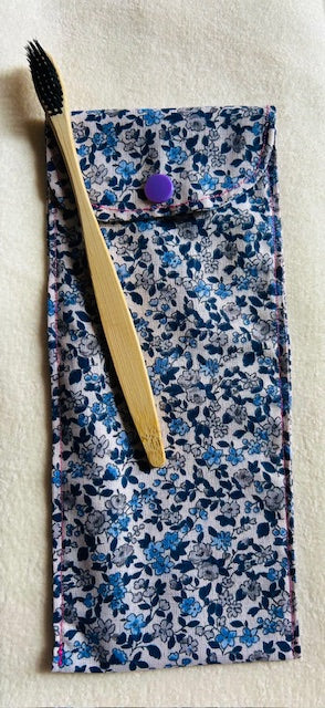 Étui Brosse à Dents Bleu Fleuri – Fait Main Zéro Déchet
