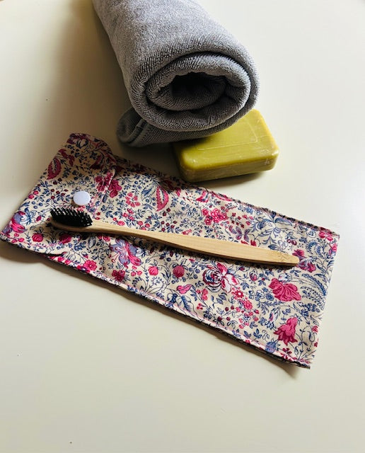 Extérieur coton étui brosse à dents beige fleuri cousu main