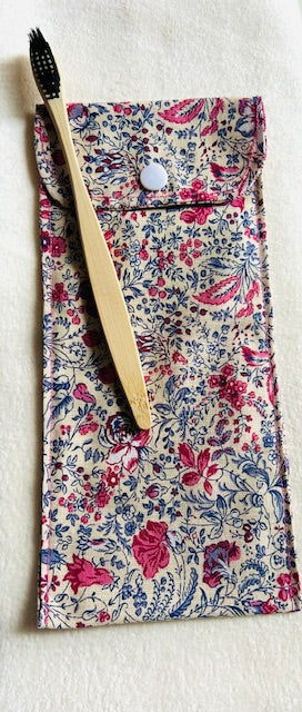 Étui brosse à dents beige fleuri écologique durable