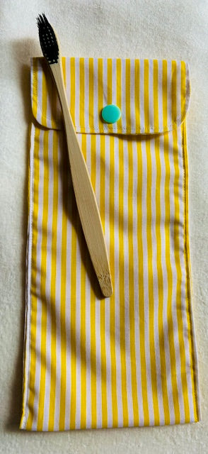 Étui brosse à dents blanc rayé jaune écologique pour salle de bain