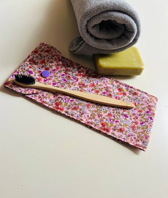 Extérieur coton étui brosse à dents rose fleuri artisanal