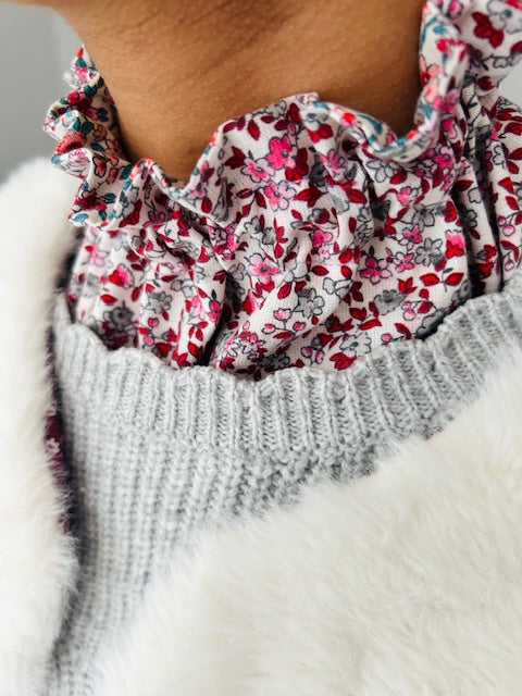 Col amovible réversible fleuri chic fait main – accessoire textile artisanal France