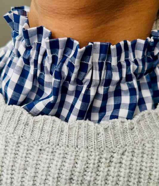 Col amovible vichy bleu marine cousu main – création artisanale France