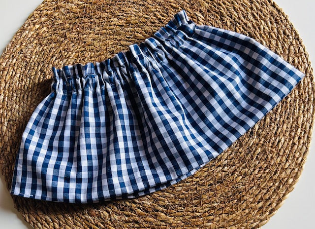 Col amovible motif vichy bleu marine fait main – accessoire textile artisanal France