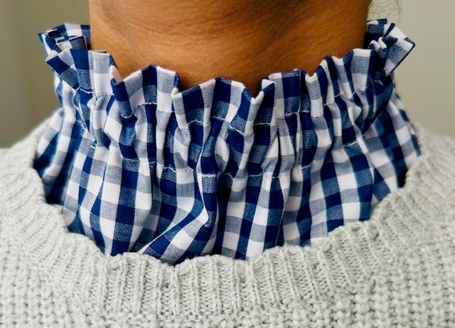Col amovible motif vichy bleu marine – accessoire fait main France