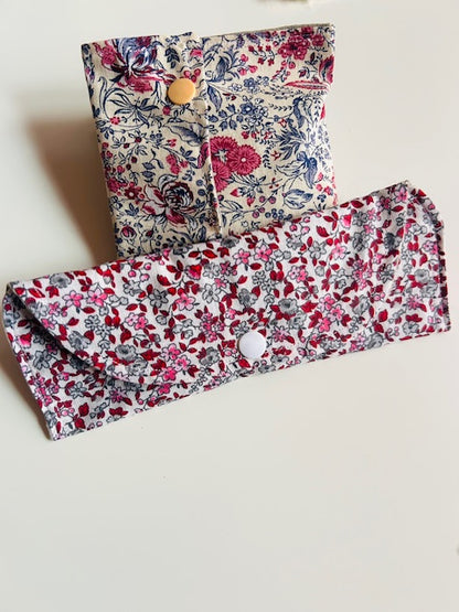 Étui à lunettes blanc fleuri en coton fait main