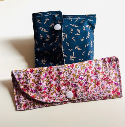 Étui à lunettes rose fleuri en coton fait main