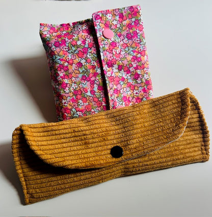 Étui à lunettes en velours côtelé moutarde fait main