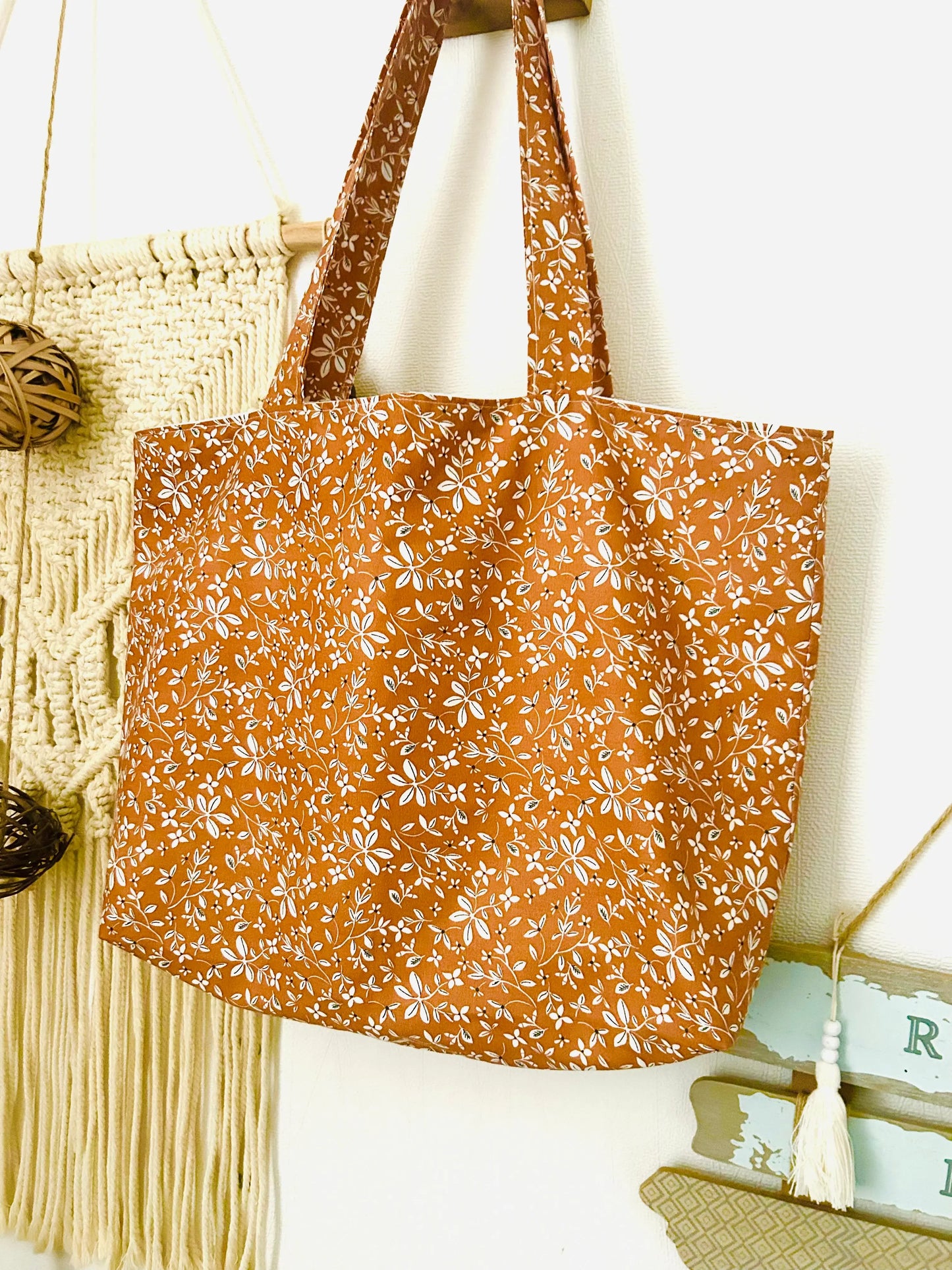 Tote bag camel en coton cousu main – accessoire textile artisanal France