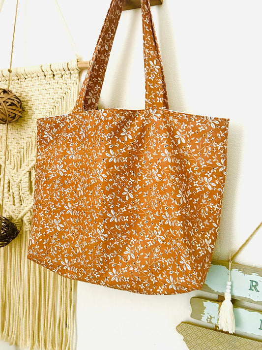 Tote bag camel en coton cousu main – accessoire textile artisanal France