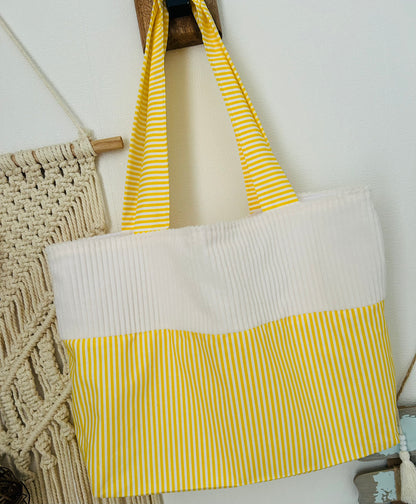 Tote bag fait main en velours motif rayé jaune – création textile artisanale France