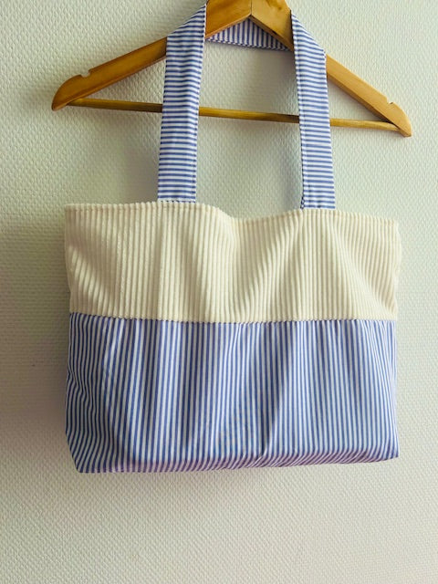 Sac cabas femme lila raye velours artisanal