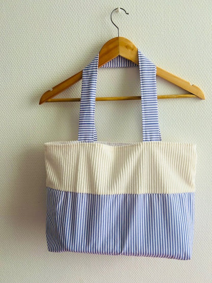 Tote bag femme lila raye en velours fait main